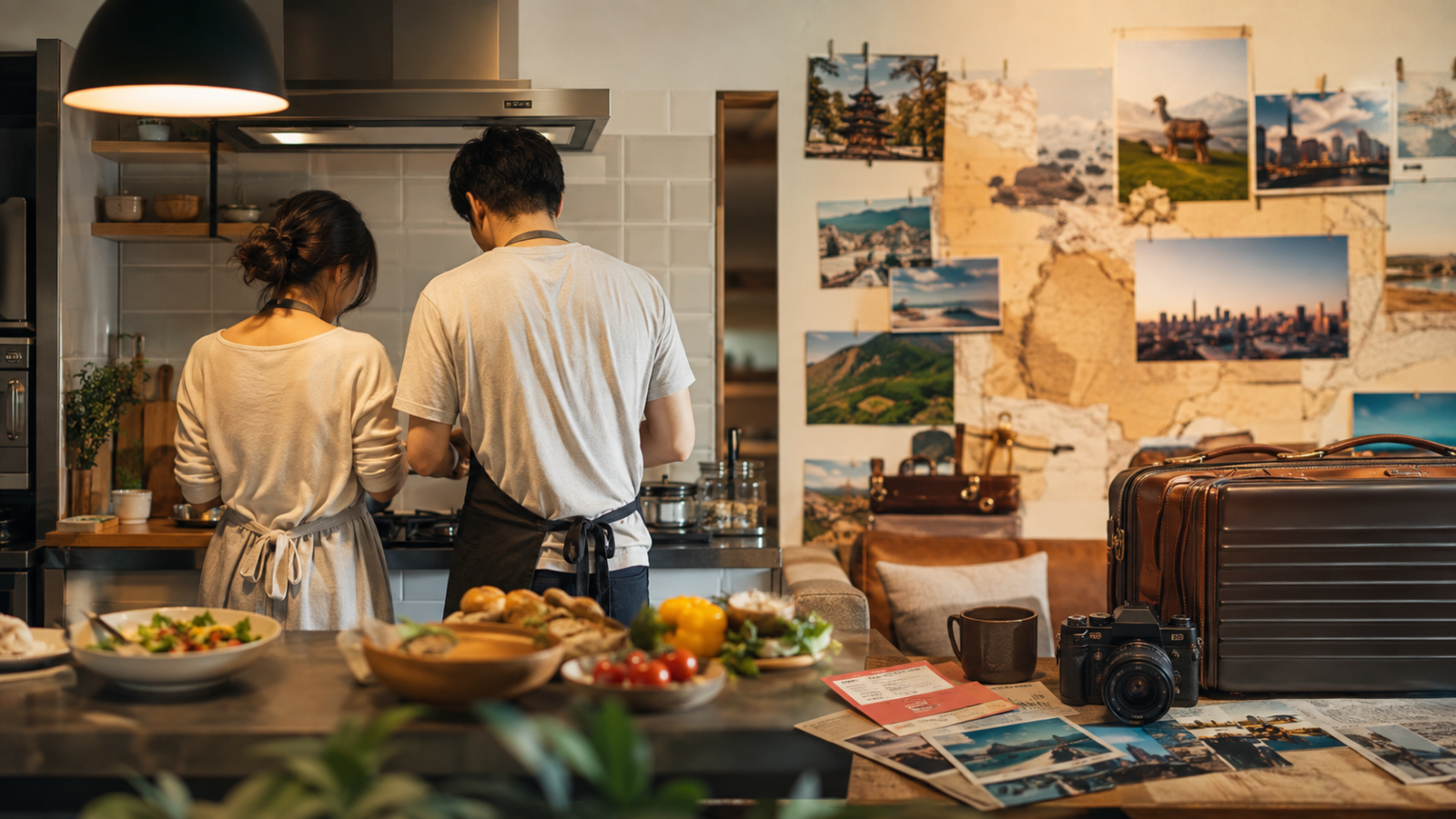 料理や旅行を一緒に楽しむ理想の結婚生活のイメージ