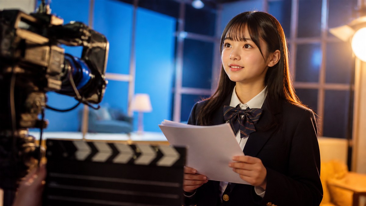 若手女優がテレビドラマ撮影に臨む匿名イメージ