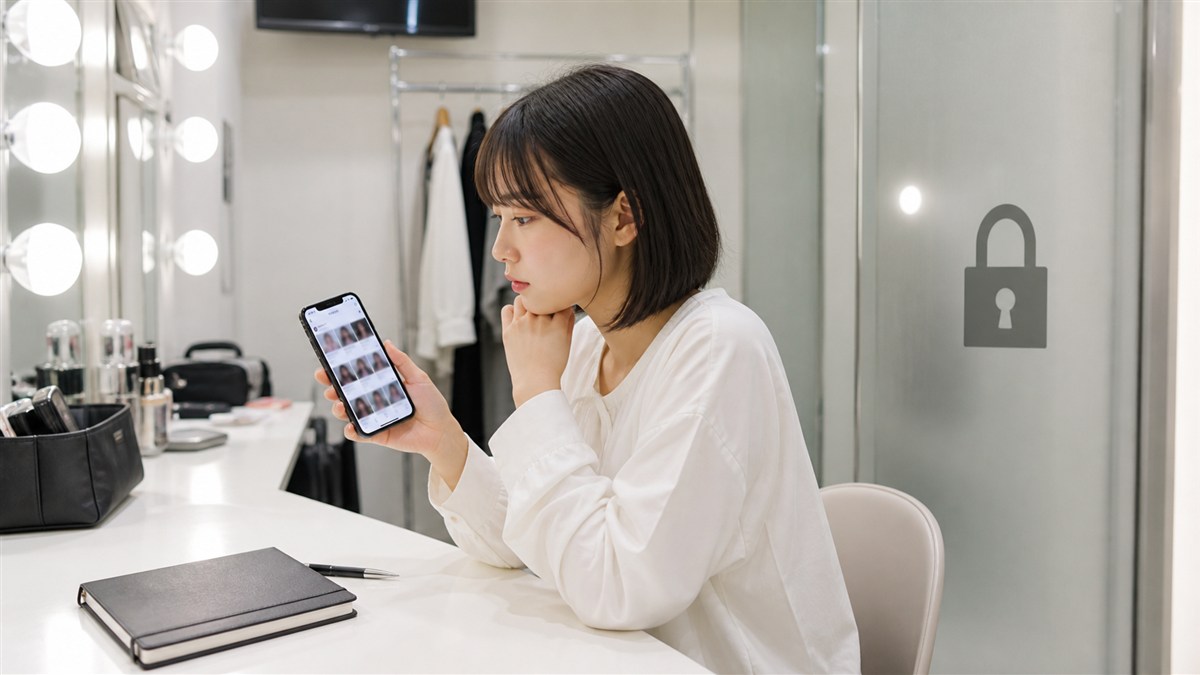 若手女優のSNSとプライバシーを表す匿名イメージ